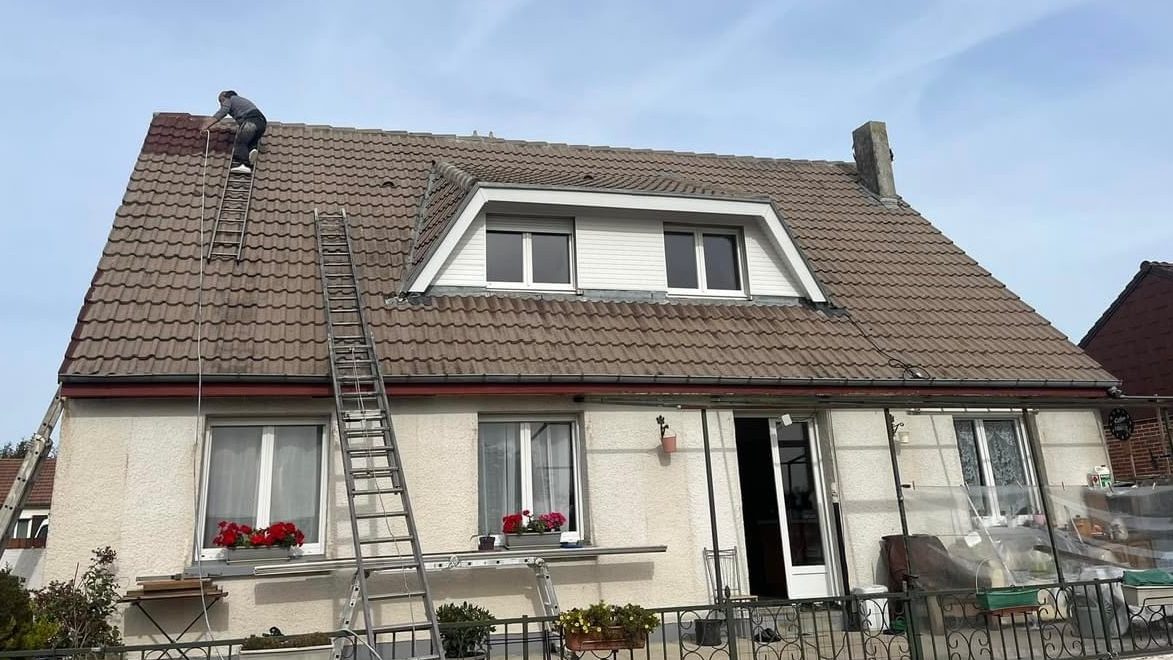 Toiture envahie par la mousse avant traitement